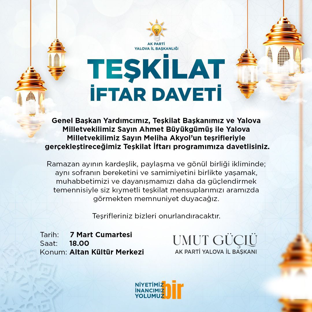 AK Parti Yalova İl Başkanlığı Teşkilat İftarı Düzenliyor