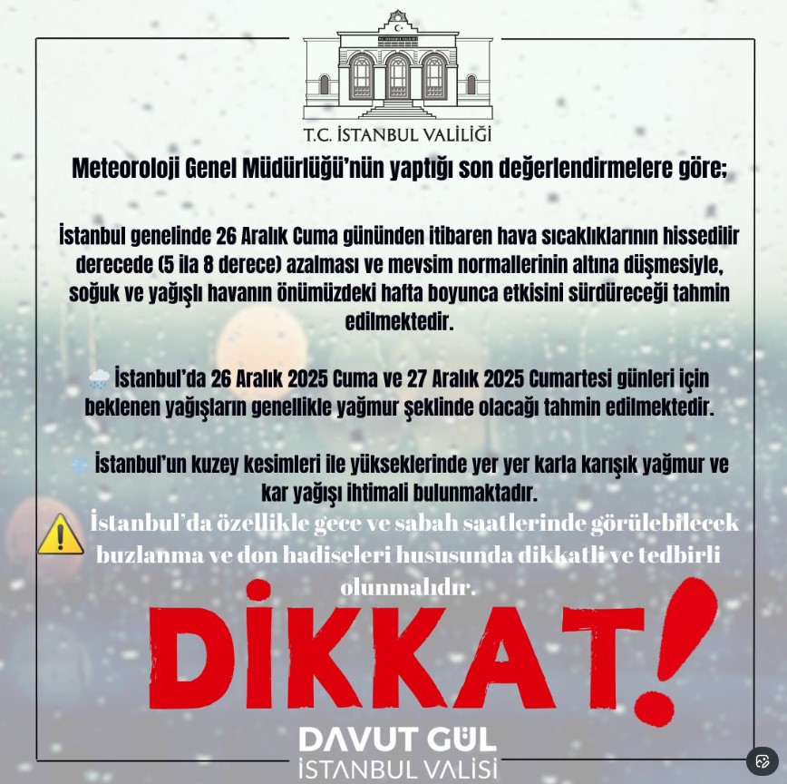 İstanbul Valiliği’nden Kar Uyarısı: Yüksek Kesimlerde Kar Yağışı Bekleniyor