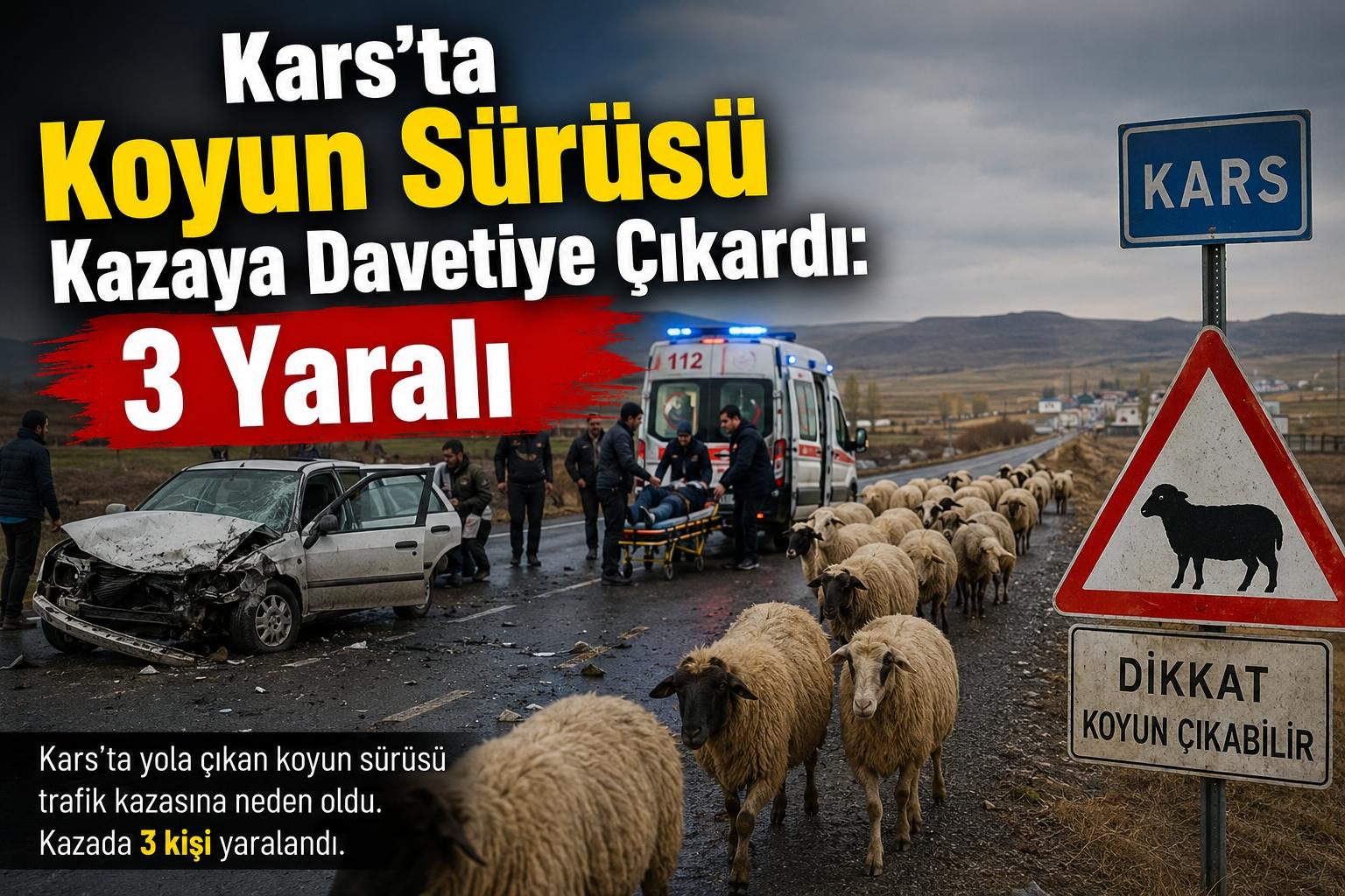 Kars’ta Koyun Sürüsü Kazaya Davetiye Çıkardı: 3 Yaralı