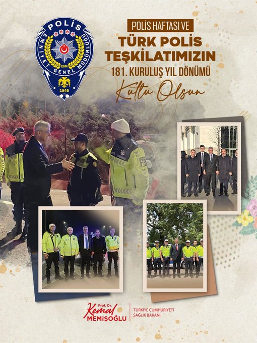 Sağlık Bakanı Memişoğlu’ndan Türk Polis Teşkilatı’nın 181. Yıl Dönümü Mesajı